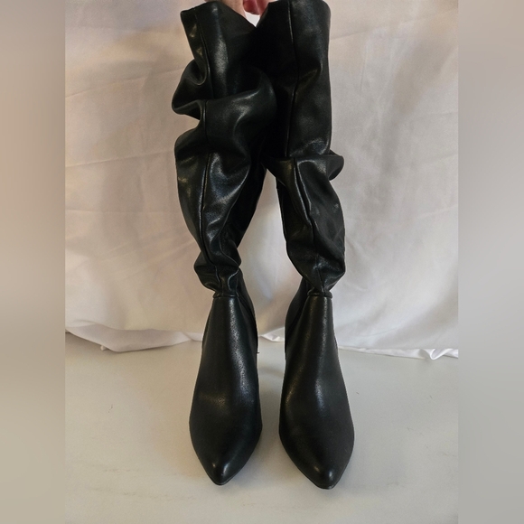 Christian Siriano Black Knee-High Boots | Faux Leather | Size 7 - Picture 1 of 6
